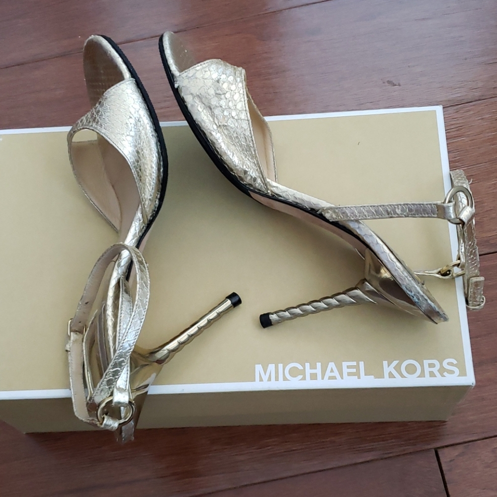 Michael Kors Gold Ankle Wrap Sandals - Picture 5 of 6